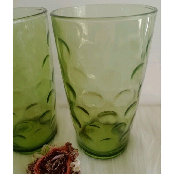 Lot Of 2 Vintage Hazel Atlas El Dorado Green Drinking Glasses 6.5 inches 12 Oz - Picture 2 of 5